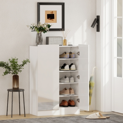 HOMCOM Sapateira para Entrada com Prateleiras Ajustáveis para 20 Pares de Sapatos 72x34,5x103 cm Branco Brilhante