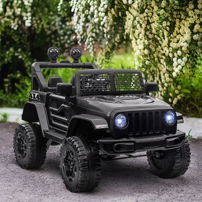 HOMCOM Carro Elétrico para Crianças com Bateria de 12V 2 Motores Controlo Remoto 2,4G Faróis Buzina Velocidade Ajustável 100x65x72 cm Preto