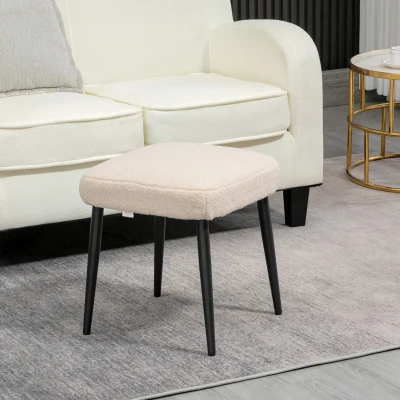 HOMCOM Repose pied salon, tabouret ottoman en tissu effet laine bouclée, pieds en acier, 42 x 42 x 44 cm, beige