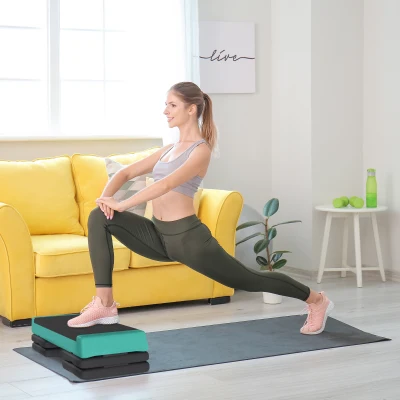 SPORTNOW Step de Aeróbic Step para Fitness Antideslizante Altura Regulable 3 Niveles 77x36x20,5cm Verde y Negro