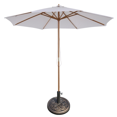 Outsunny Wooden Garden Parasol with Base White 3m