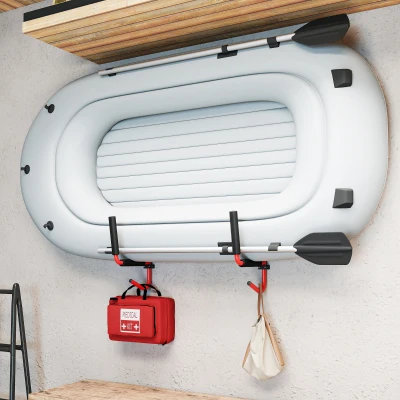 HOMCOM Heavy-Duty Wall-Mounted Kayak Storage Rack Red