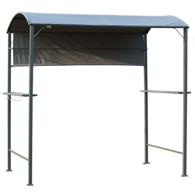 Outsunny Grillpavillon mit Flammschutzdach, BBQ-Pavillon mit 2 Ablagen, Polyester, Schwarz, 218 x 138 x 216 cm