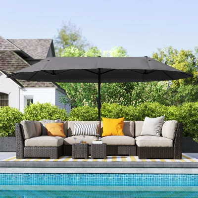 Outsunny parasol met zwengel tuinparasol dubbele marktparasol 460 x 270 cm zwart