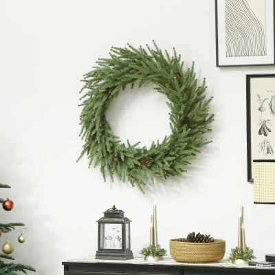 HOMCOM Weihnachtskranz mit Zapfen, Türkranz Künstlicher Weihnachtskranz für Tür Grün, Ø60 x 15 cm