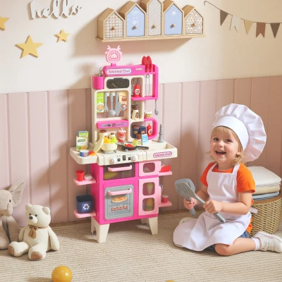 AIYAPLAY Pretend Play Kitchen Set with 104PCS Accessories Pink