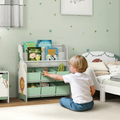 Raft Suport pentru Jucării cu 6 Sertare și Bibliotecă cu 2 Niveluri Verde