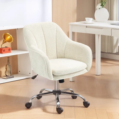 HOMCOM Velvet Swivel Office Chair Tub Back Beige