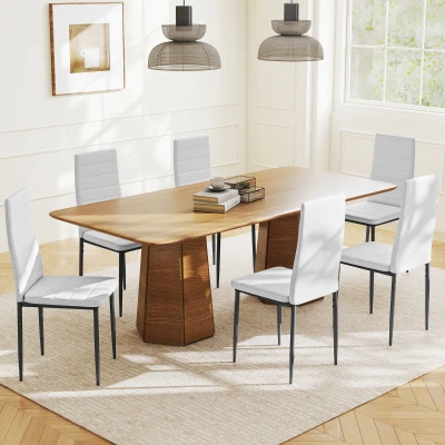 HOMCOM 6er-Set moderne Esszimmerstühle gepolstert mit Kunstleinen, hohe Rückenlehne und Metallbeine 41x50x97 cm Weiß