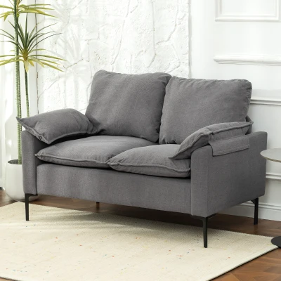 HOMCOM Sofá de 2 Plazas Tapizado en Terciopelo con Patas de Metal Reposabrazos Acolchado 130x77x84 cm Gris