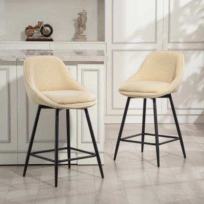 HOMCOM Set 2 Sgabelli Bar con Schienale e Braccioli Velluto Beige