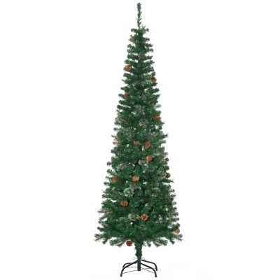 HOMCOM Kunstkerstboom, Slank, Met Dennenappels, Brandvertragend, 54 x 195 cm, Groen