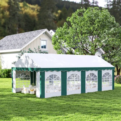 Outsunny 8 x 4m Garden Gazebo with Sides, Galvanised Marquee Party Tent with Eight Windows and Double Doors, for Parties, Wedding and Events
