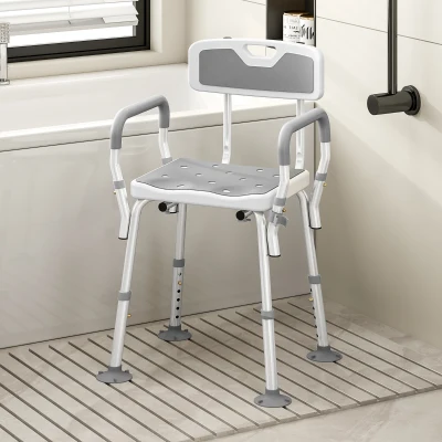 HOMCOM Shower Chair Height Adjustable with Back Light Grey