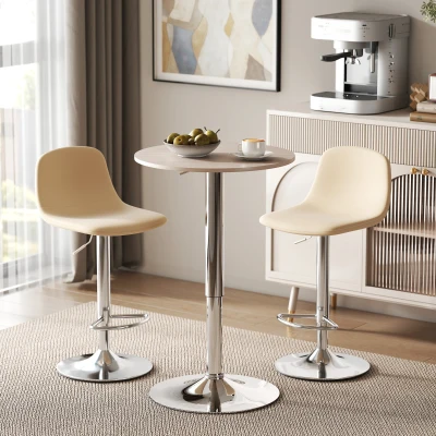 HOMCOM Mesa de Bar con Altura Ajustable Giratoria 360° Base Redonda Mesa Alta de Bar para Cocina Comedor Ø60x67-93 cm Natural