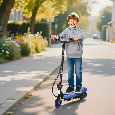 HOMCOM Foldable Electric Scooter, with LED Headlight, for Ages 7-14 Years - Blue