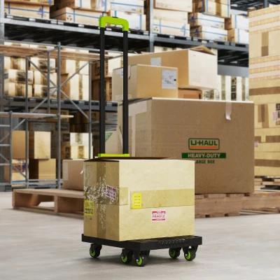 HOMCOM Carretilla plegable Carro de transporte metálico con ruedas y asa ajustable 49 x 35 x 102 cm Verde
