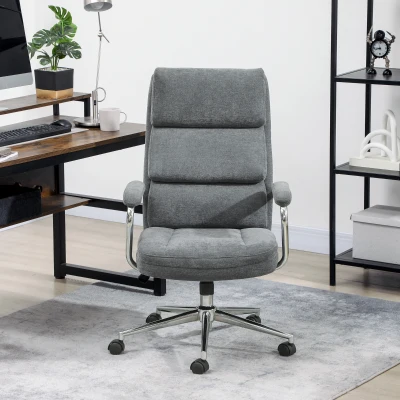 HOMCOM Executive Office Chair Linen Adjustable Charcoal Grey