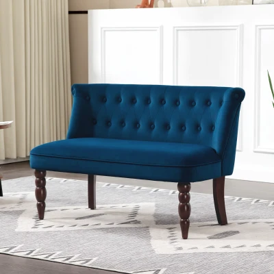 HOMCOM 2-Seater Tufted Loveseat Wood Frame Dark Blue