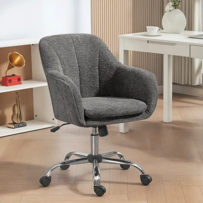 HOMCOM Velvet Swivel Office Chair Tub Back Grey
