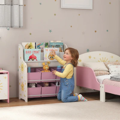 AIYAPLAY Scaffale Portagiochi con 6 Cassetti e Libreria Rosa