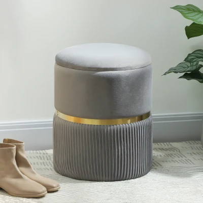 HOMCOM Velvet Storage Ottoman Light Grey
