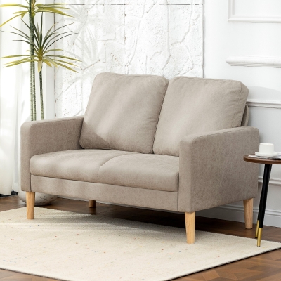 HOMCOM Sofá de 2 Lugares Estofado em Microfibra Sofá Moderno com Pés de Madeira Apoio de Braços 130x78x85 cm Creme