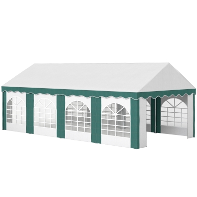 Outsunny 8 x 4m Garden Gazebo with Sides, Galvanised Marquee Party Tent with Eight Windows and Double Doors, for Parties, Wedding and Events