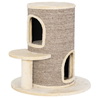 PawHut Kattenvat, krabpaal met 2 niveaus, springplatform, uitkijkpunt, krabmat, om te rusten en te spelen, beige