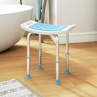 HOMCOM Aluminium Bathroom Stool Adjustable Non-Slip Turquoise