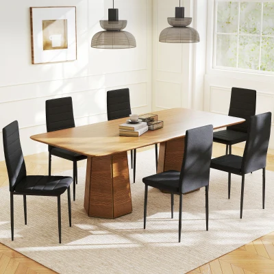 HOMCOM 6er-Set Moderne Esszimmerstühle mit Bezug in Kunstleinen, hoher Rückenlehne und Metallbeinen 41x50x97 cm Schwarz