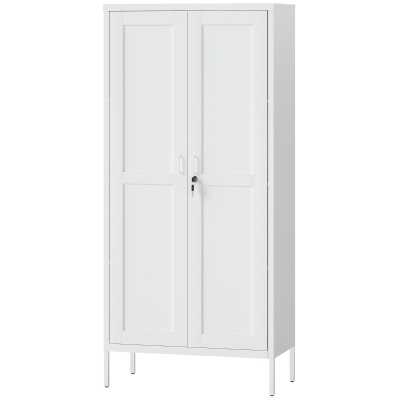 HOMCOM Armoire Bureau Acier 3 Étagères Serrure 80x40x175cm Blanc
