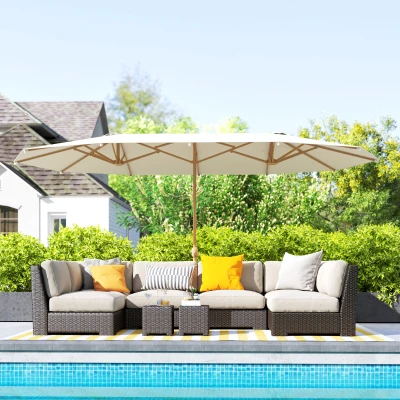 Outsunny Ombrellone Doppio con Apertura a Manovella Beige