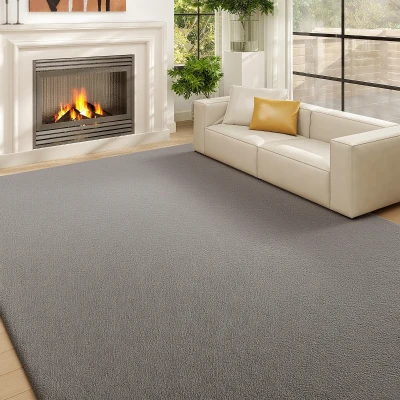 HOMCOM Tapis Salon 200x140cm Poils Longs Fausse Fourrure Gris