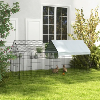 PawHut Jaula para Conejos de Exterior e Interior tipo Caseta con Toldo, 220x85x103 cm, Plateado
