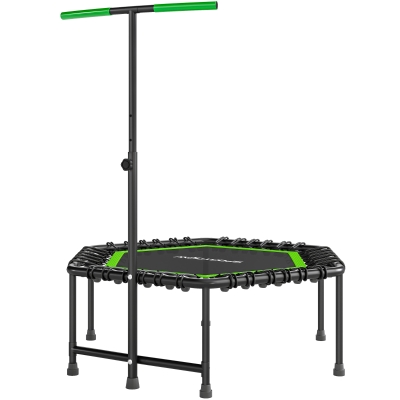 SPORTNOW Trampoline Fitness 114x114cm Poignée Réglable Acier Noir Vert