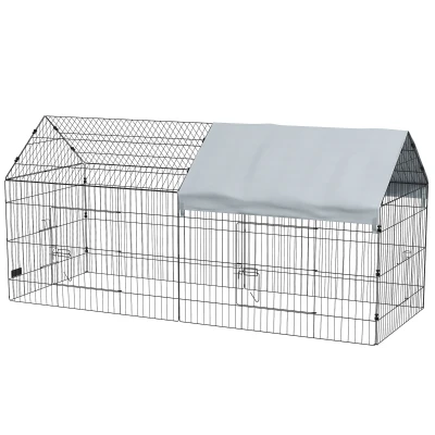 PawHut Cage pour Lapins d’Extérieur et d’Intérieur de Style Maisonnette avec Toit, 220x85x103cm, Argent