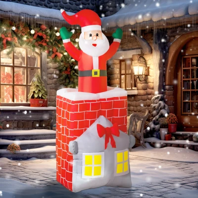 Outsunny Decoración navideña inflable, Papá Noel en chimenea, LEDs, ventilador