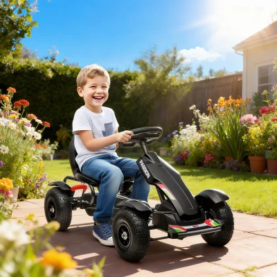 HOMCOM Kinder-Gokart, verstellbarer Sitz, Handbremse, ab 5 Jahren, 121 x 58 x 61 cm, Schwarz