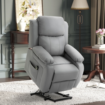 HOMCOM Elektrische opsta-fauteuil, afstandsbediening, kunstleerbekleding, gestoffeerde fauteuil met opsta-functie, Grijs