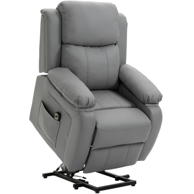 HOMCOM Elektrische opsta-fauteuil, afstandsbediening, kunstleerbekleding, gestoffeerde fauteuil met opsta-functie, Grijs
