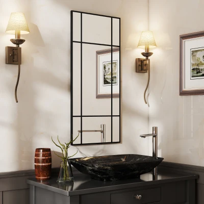 HOMCOM Espejo de Pared Estilo Ventana con Montaje Vertical y Horizontal, 110x50cm, Negro
