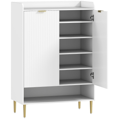 HOMCOM Zapatero salvaespacio para 24 Pares de Zapatos con 2 Puertas, 3 Estantes Extraíbles y Balda Inferior, Blanco