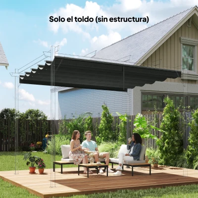 Outsunny Cubierta para Techo Retráctil de 2,5x2,55m para Pérgola 3x3 Tela de Repuesto con 10 Orificios de Drenaje Gris Oscuro