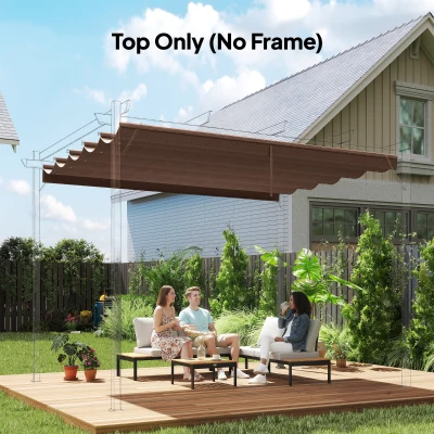 Outsunny Cobertura para Pérgola 2,5x2,55cm Teto de Substituição Retrátil para Pérgola com 10 Orifícios de Drenagem Café