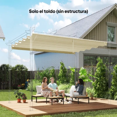 Outsunny Cubierta para Techo Retráctil de 2,5x2,55m para Pérgola 3x3 Tela de Repuesto con 10 Orificios de Drenaje Crema