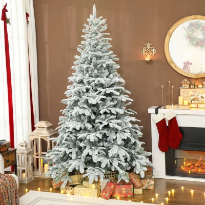 HOMCOM 7ft Flocked Christmas Tree with Metal Stand