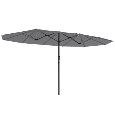 Outsunny Dubbelzijdige parasol 436 x 260 cm, UV-bescherming Stalen Parasol met Handzwengel, Ovaal Donkergrijs
