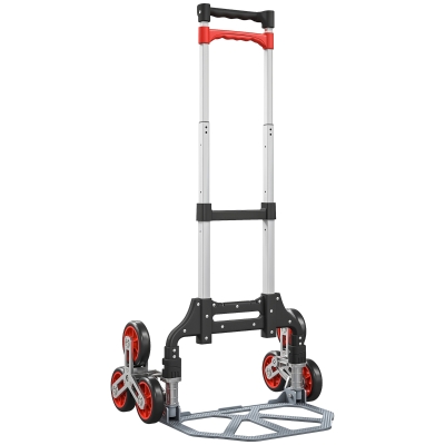 HOMCOM Carretilla sube-escaleras plegable, sistema de 6 ruedas, soporta 70 kg, aluminio, rojo