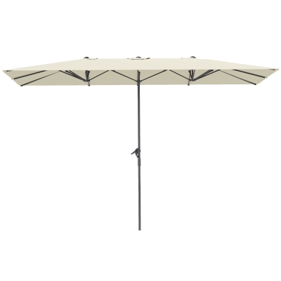 Outsunny Dubbelzijdige Parasol, 451 x 264 cm Zonnescherm met Kruksysteem, 12 Metalen Baleinen, Aluminiummast, Crèmewit